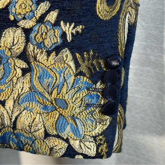 Kent & Park Blue and Gold Floral Blazer size 52R  solid sateen shawl collar - Picture 4 of 9